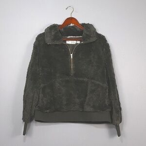 Aventura Plush Teddy Bear Half Zip Black Pullover Sweater